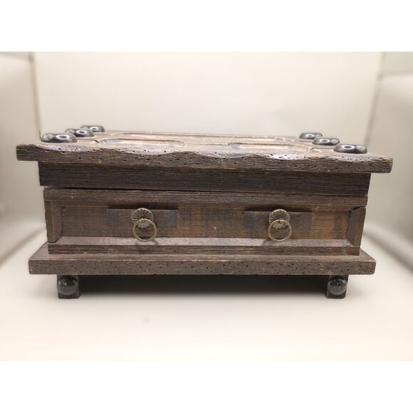 Vintage MCM 1950s Japanese Wood Chest Felt Lined Jewelry WORKING Music Box - Picture 1 of 11